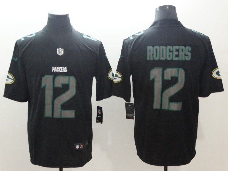 Men Green Bay Packers #12 Rodgers Nike Fashion Impact Black Color Rush Limited NFL Jerseys